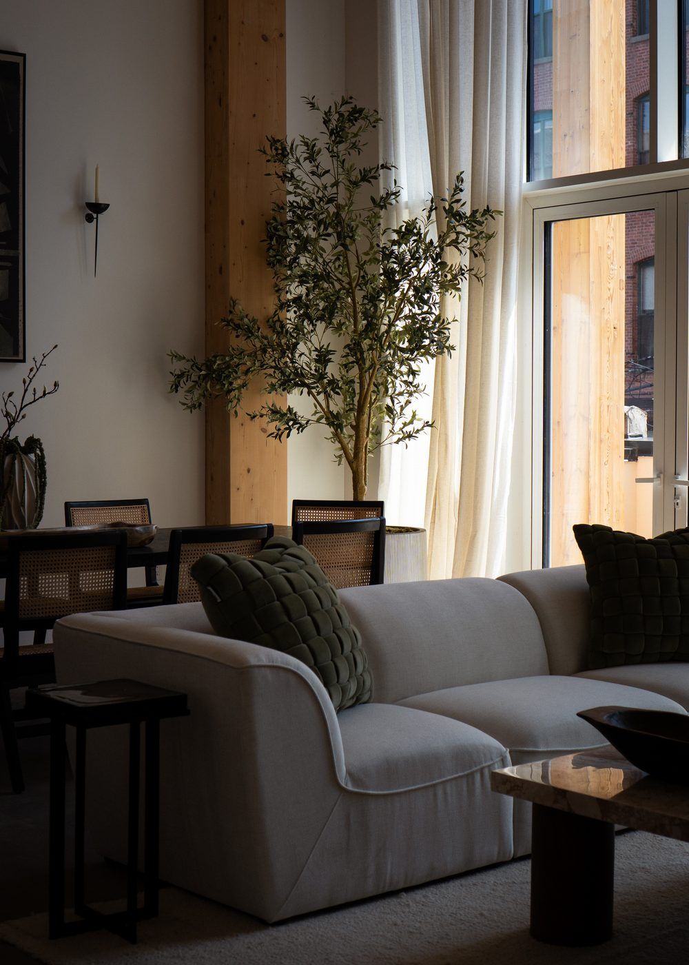 Living room at 179 North 10th in Williamsburg, Brooklyn, staged by Stage One